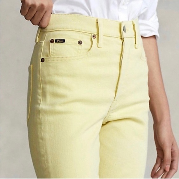 POLO by Ralph Lauren The Callen High Rise Slim Jean Button Yellow Sz 27 - Picture 2 of 10